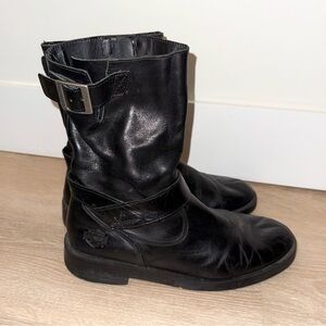 Harley Davidson Black Leather Riding Boots with Silver Buckle Sz 10 Bikercore